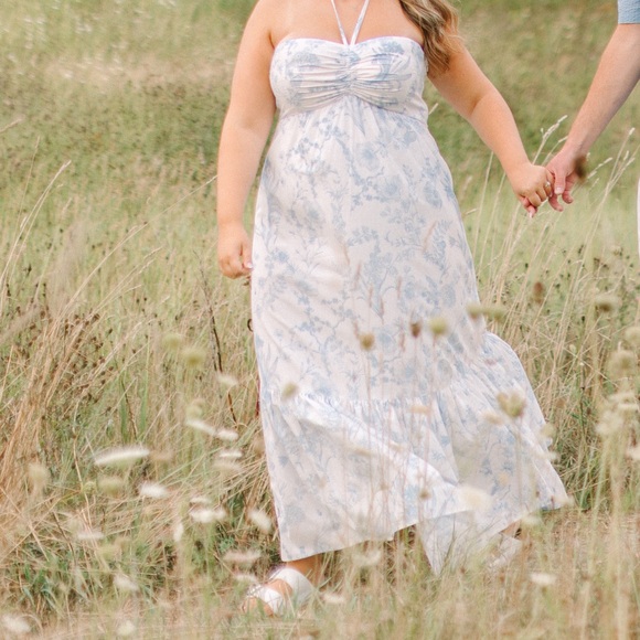 Club Monaco Halter White and Blue Floral Print Dress - Picture 2 of 2